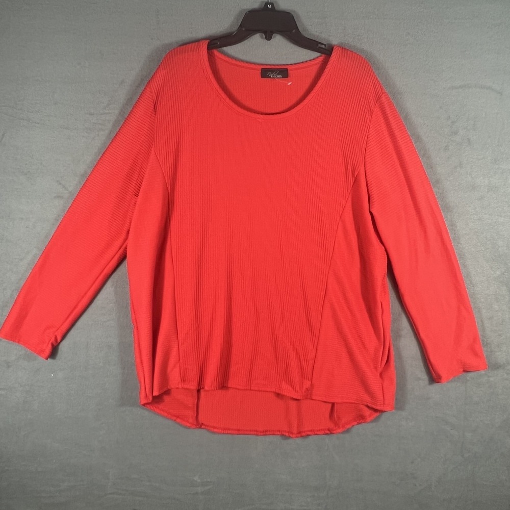 Rachel Rachel Roy Women's 2X Plus Red Ribbed Knit Pullover Tunic Top Blouse